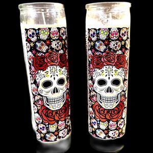Set of 2 Day of The Dead Sugar Skulls 8-inch Unscented Candles -NEW